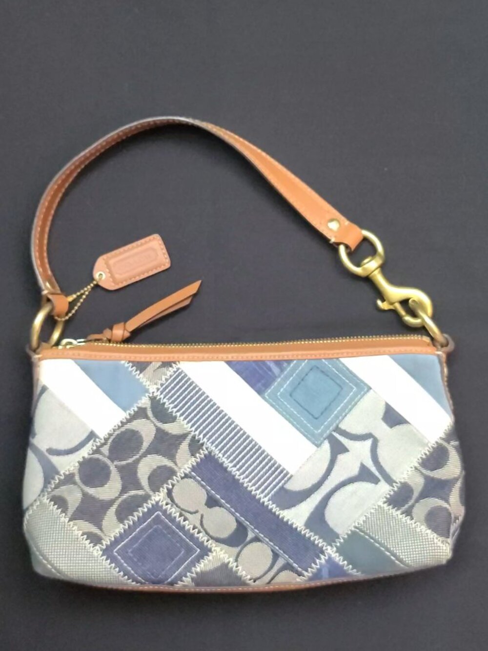 Coach Denim Patchwork Small Shoulder Bag Blue Tan B0873-12279 NWOT